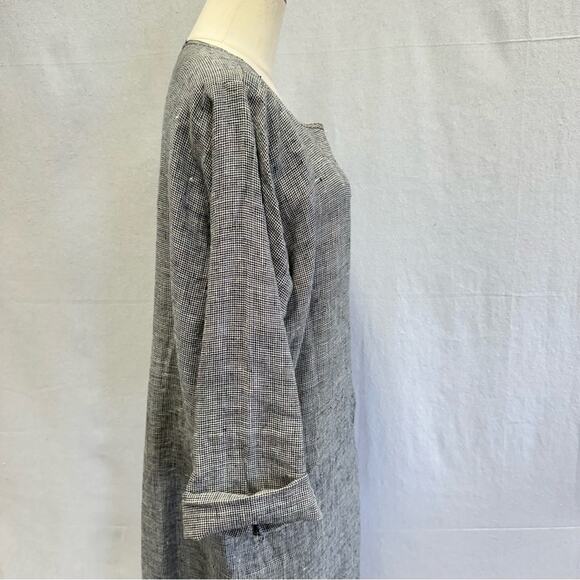 Vintage 80s linen lagenlook midi shift oversized dress houndstooth size small - Picture 15 of 16